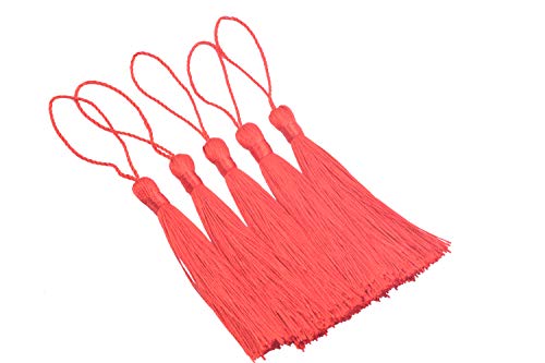 KONMAY 20pcs Silky Handmade Tiny(3.5'') Soft Craft Mini Tassels with Loops for Bookmarks Jewelry Making, Decoration DIY Projects (Red) - color: Red
