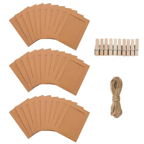 30Pcs 4x5Inch Brown Paper Photo Frames with String & Clips - color: Brown, size: 4x5inch