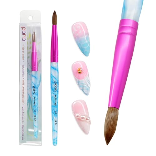 PANA Pure Kolinsky Hair Acrylic Nail Brush - Round Shape Pink Ferrule with White Swirl Blue Handle (Size 6) - Nail Brush for Acrylic Nail Application, Nail Extension, Manicure Pedicure Salon Beginner - color: White Swirl Blue, size: Size 6