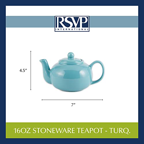 RSVP International Stoneware Teapot Collection, Microwave and Dishwasher Safe, 16 oz, Turquoise - color: Turquoise, size: 16 oz