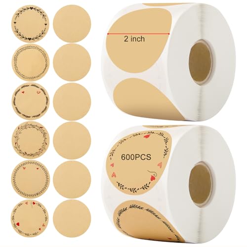 600 Pcs 2" Round Kraft Stickers, 7 Designs Canning Label Stickers, 2 Rolls - color: 2 Roll