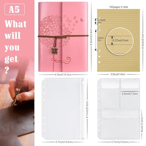 OMEYA Refillable Leather Journal for Women: A5, 100gsm Lined Paper, Pink - color: Pink, size: A5-9.3''×6.3''