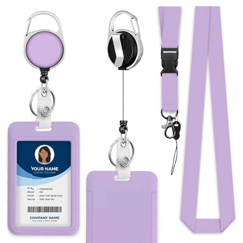 Badge Holder Light Green Badge Holder with Lanyard Clip Covenience to Use for Student Nurse Worker - color: Purple