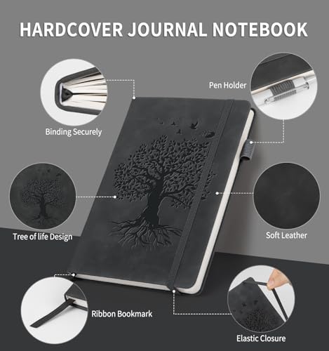 Lined Journal Notebook for Women Men, A5 Hardcover Leather Journals - color: A-Tree-Grey, size: 1 Pack-A5（5.8"×8.3"）