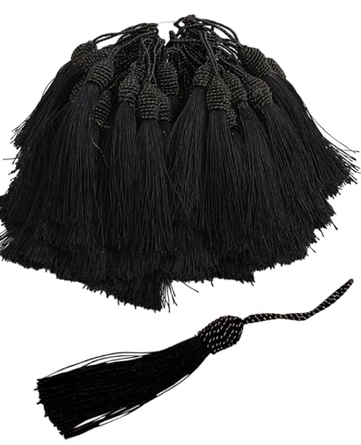 50 Pieces Tassel Bookmark with Loop,Tassels for Crafts,Decorative Tassel for Keychain Jewelry Making Curtain Blanket Graduation Decoration Wedding Favors (Black) - color: Black