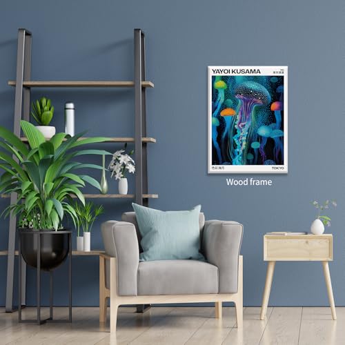 Colorful Ocean Jellyfish Wall Art Unique Japanese Animal Posters Yayoi Kusama Canvas Prints 08x10 inch Framed for Living Room Bedroom Wall Decor - color: Trendy 4-WFramed, size: 10"L x 8"W