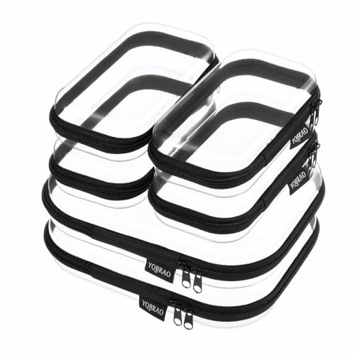YQBRAO Clear Hard Shell Zipper Cases, 6 Travel Organizers, 2M 4S, Black - color: Black, size: 6 Pack (2M+4S)