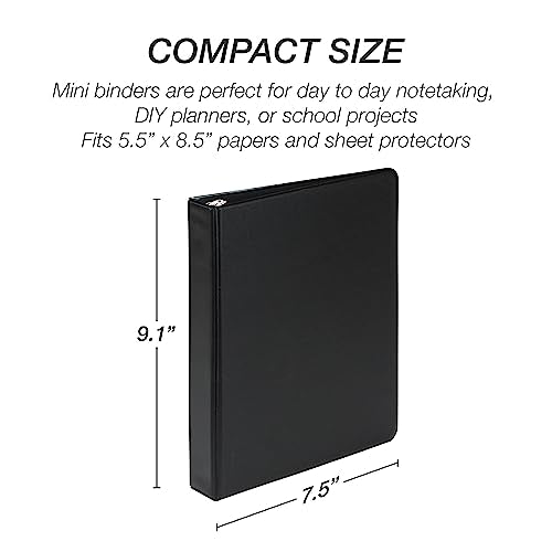 Samsill Economy 1 Inch Mini 3 Ring Binder, Round Ring Binder, Holds 5.5 x 8.5 Inch Documents, 1" Storage, 6-Pack, Black - color: Black, size: 1" Storage, style: 6-Pack