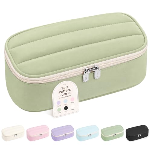 Sooez Cute Pencil Case, Soft Puffers Pencil Pouch, Large Pen Pencil Bag - color: Green