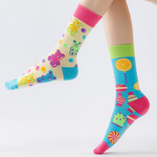 2 Pairs Cartoon Animal Crew Socks Fun Cotton Mid Calf Socks for Women - color: Candy