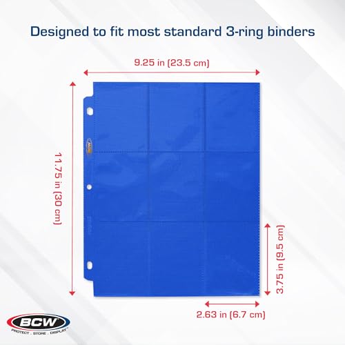 BCW Double-Sided 9-Pocket Pages Holder - 10 Blue Pages | Trading Card Binder Sheets | Secure Side Loading | Ideal Card Storage and Display Solution - color: Blue