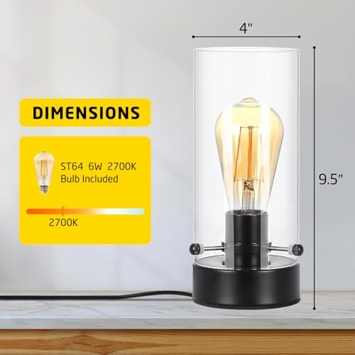 Table Lamp for bedroom, Modern Glass Lamp Bedside Lamps for Night stands - color: Black-Clear