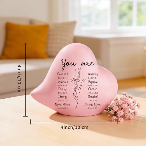 Pink Ceramic Heart Figurine, Christian Gift for Women, 4 Inch - style: Christian