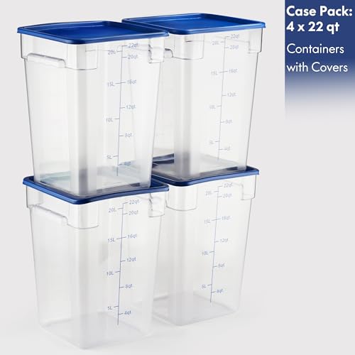 CURTA 4 Pack Food Storage Containers with Blue Lids - NSF Listed Commercial Grade in 22.0 Qt - Square, Clear, Polycarbonate - color: 22.0 Qt 4-Pack(Blue Lids)