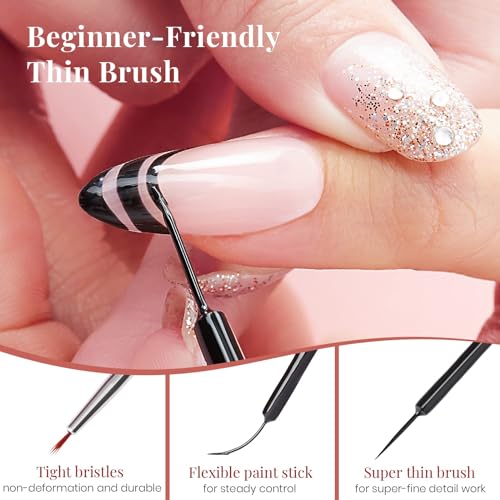 beetles Gel Polish Nail Art Gel Liner Set-6 Popular Black White Red Colors - color: B - Multicolor-6