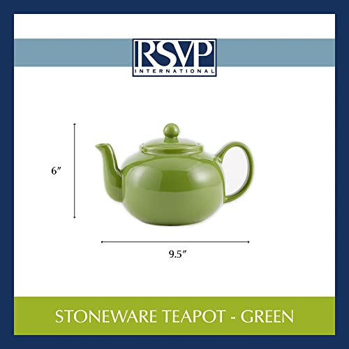 RSVP International Stoneware Teapot Collection, Microwave and Dishwasher Safe, 42 oz, Green - color: Green, size: 42 oz