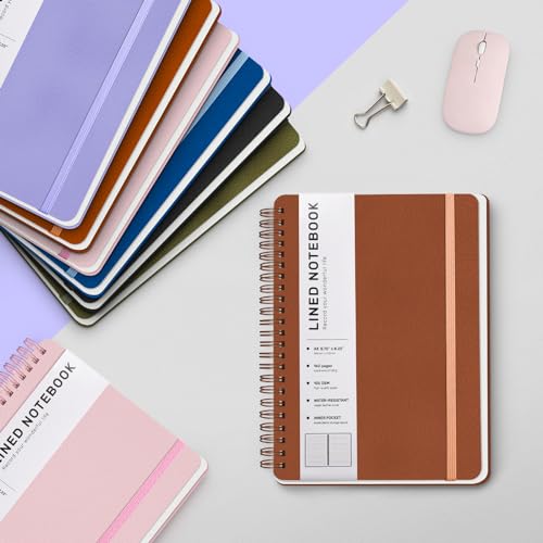 Lined Spiral Notebook for Women, A5 College Ruled Leather Spiral Journals - color: Brown, size: A5