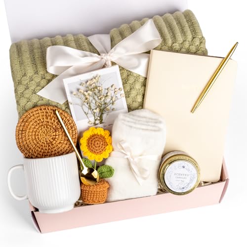 Birthday Gifts for Women, Self Care Gifts Baskets Care Package for Women, Teen Girls, Her, Mom, Sister, Best Friend, Wife, Girlfriend, Coworker, Sending Sunshine Sunflower Gift Baskets - color: Sage Green