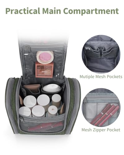 Narwey Hanging Travel Toiletry Bag for Women, Cosmetic Makeup Bag - color: AF-Army Green, size: Medium