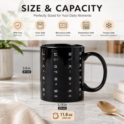 BICETTO Hangul Coffee Mug - Korean Alphabet Cup, K-Pop Gift Carbon Black - color: Carbon Black
