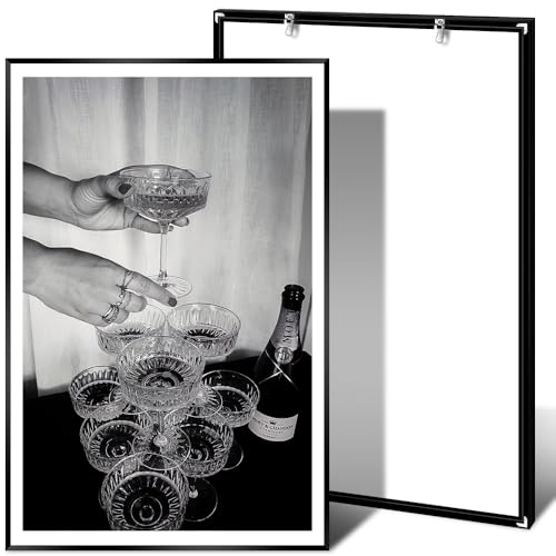 Vintage Champagne Glasses Posters Black and White Wall Art Trendy Wine Decor Funky Bar Cart Canvas Prints Unique Aesthetic for Pub Kitchen Dining Living Room Home Decor 16x24in Metal Black Frame - color: Black Frame 3, size: 24"L x 16"W