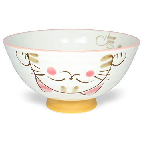 Japanese Rice Bowl Chawan set of 2 4.6" Cat Design MIKE Pink - color: Pink