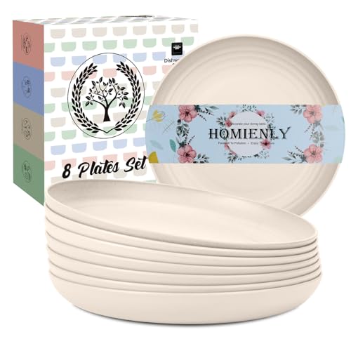 Homienly Wheat Straw Dinner Plates Set of 8, Unbreakable, Dishwasher & Microwave Safe, Modern Style, 9 inch, Beige - color: Beige, size: 9 Inch