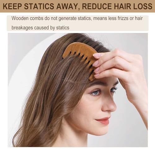 Wooden Comb, Wide Tooth Comb for Scalp Massage & Distribute Oils - style: Plain