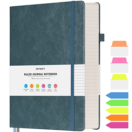 College Ruled Notebook A5, 312 Numbered Pages Diary, Lined Leather Journal - color: Grey Blue, size: A5