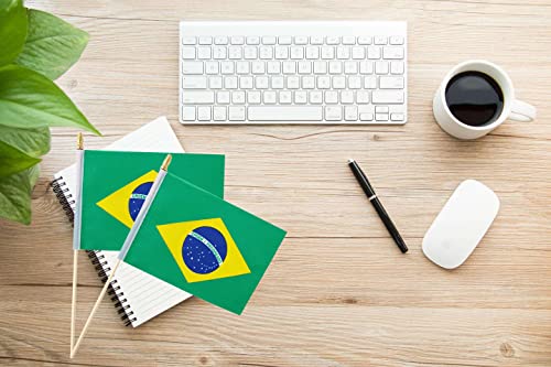 25Pack Small Brazil Flag Handheld Mini Brazilian Flag on Stick 5x8 Inch - color: Brazil