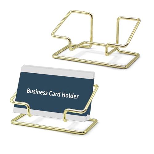 2 PCS Metal Business Card Holder for Desk, Modern Card Display Stand, Vertical and Square Business Card Organizer for Office, Home, Exhibition (Gold) - color: Gold