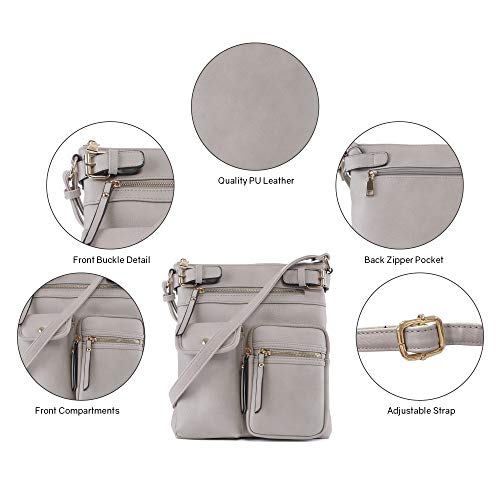 SG SUGU Katie Lightweight Medium Crossbody Bag Shoulder Bag with Multi Pocket for Women - color: Gray