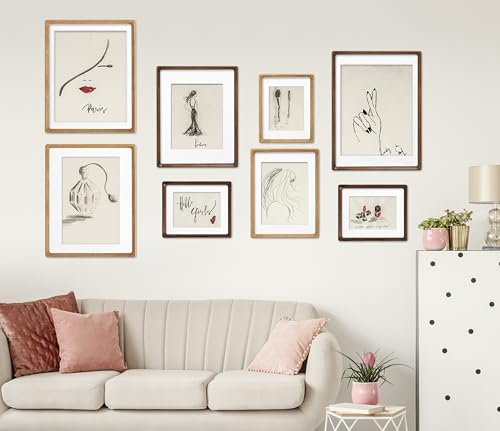 12x16 Picture Frame, USA-Sourced Natural Walnut Wood with Plexiglass, Handcrafted Rounded Corners, Matted to 8.5x11 Photo, Horizontal and Vertical Gallery Wall Poster Frame - color: Walnut, size: 12X16