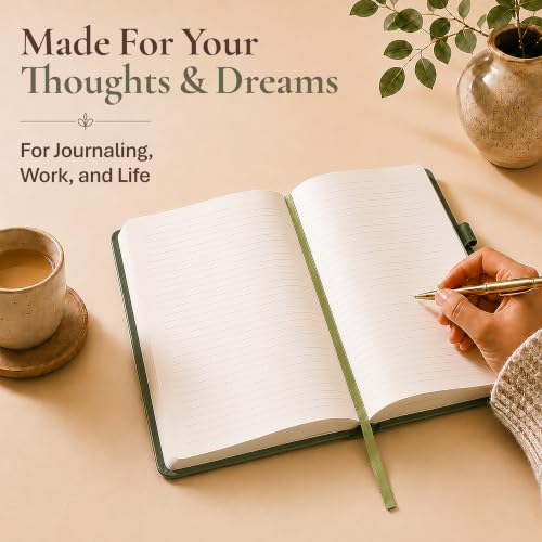 Lined Journal Notebook Hardcover Leather Bound 300 Pages A5 Green Diary - color: Light Green, size: A5 300 Pages