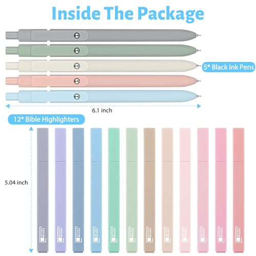 DazSpirit 12 Pastel No Bleed Bible Highlighters & 5 Black Pens Set - color: ‎Highlighters + Black Pens