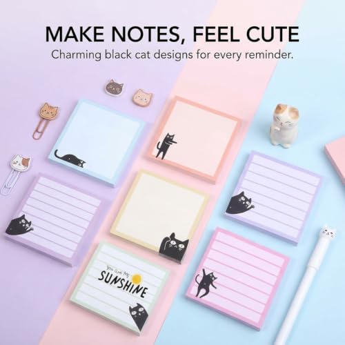 6 Pads Cute Cat Sticky Notes 3X3 Funny Post it Notes Notepads - color: Black Cat