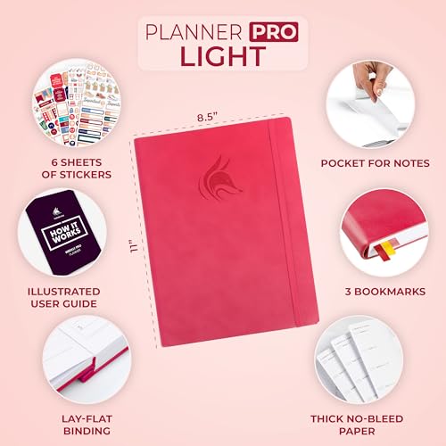 Clever Fox Planner PRO Light, Undated Weekly Planner, 8.5x11, Dark Pink - color: Dark Pink, size: A4 (8.5" x 11") Light Version