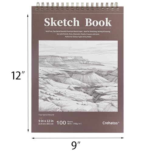 Crehatos 9" x 12" Sketch Book 100 Sheets Each, 2 Pack - size: 9" x 12" (2 Pack)