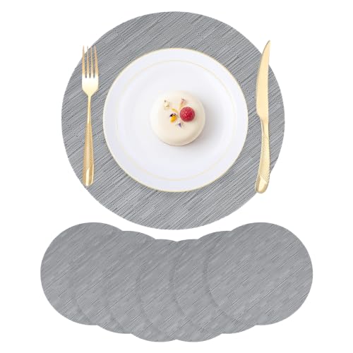 Round Imitation Bamboo PVC Placemats Set of 6,Countertop Protector - color: Silver Gray