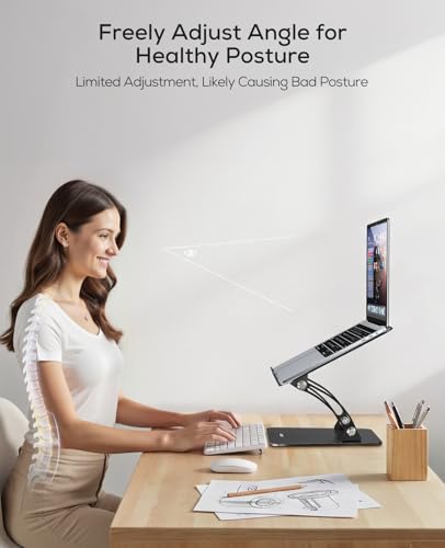 Nulaxy Fully Adjustable Laptop Stand for Desk, Dual Foldable Computer Riser - color: Black