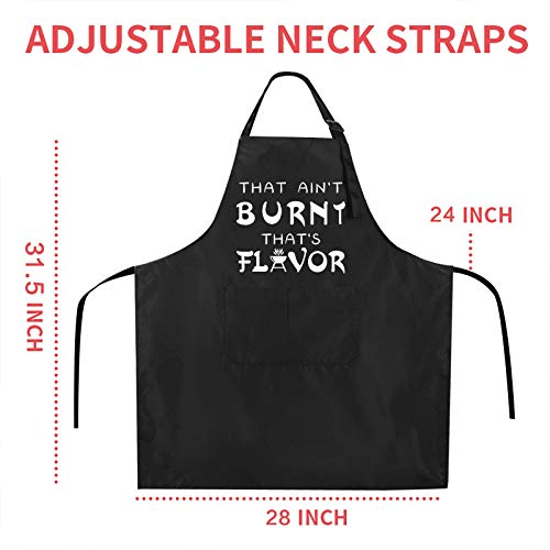 Rosoz Funny BBQ Black Chef Aprons for Men, Adjustable Kitchen Cooking Aprons - color: That Ain't Burnt That's Flavor