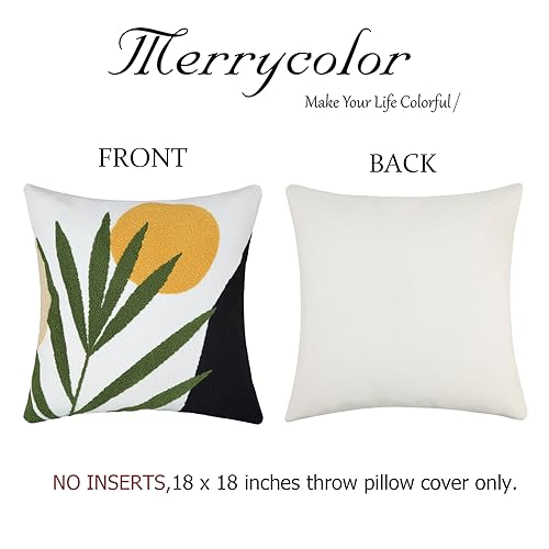 Merrycolor Boho Decorative Throw Pillow Covers Abstract Tufted Mid Century Modern Throw Pillows Leaf Sun Aesthetic Textured Pillow Cover Green Decorative Throw Pillows for Bed Couch Sofa,18x18 - color: Style G, size: 18" x 18" (Pack of 1)