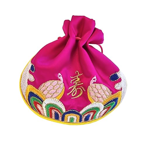 Seoulful Vintage Korean Turtle Blessing Pouch - Traditional Bokjumeoni Lucky Bag with Longevity & Fortune Symbols Embroidered - New Year & Chuseok Gifts (Pink) - color: Pink