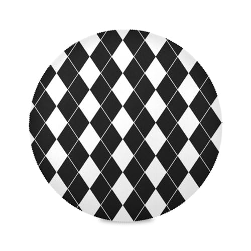 Black White Grid Round Placemats Washable ‌Heat Resistant‌ ‌Non-Slip Place Mats Table Place Mat for Kitchen Dining Set of 6 - color: Black White Harlequin Pattern, size: 15.4x15.4inx6