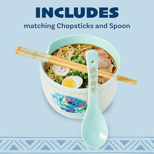 Silver Buffalo Lilo and Stitch Tropic Set, Ramen Bowl with Chopsticks, 20oz - color: Lilo and Stitch Slurping Noodles Spoon, size: 20 Ounces (With Spoon)