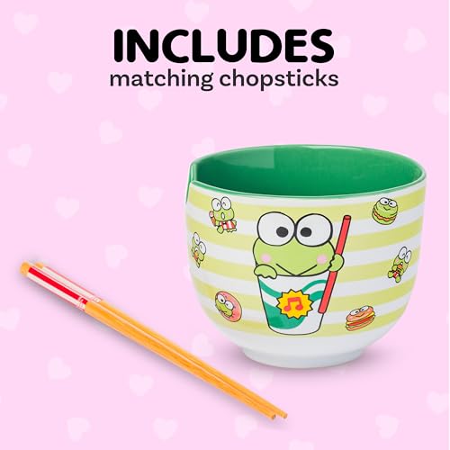 Silver Buffalo Sanrio Hello Kitty Keroppi, Ramen Bowl with Chopsticks, 20oz - color: Keroppi Foodie Icons, size: 20 Ounces (No Spoon)
