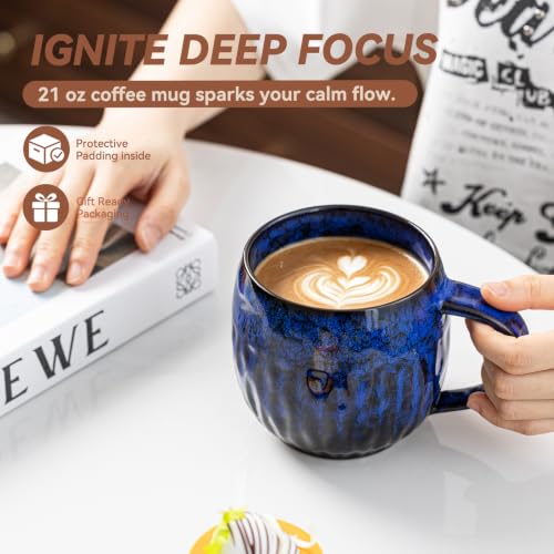 Deep Cobalt Ceramic Mug, 21oz Reactive Glaze Coffee Mug, Office Gift - color: 21OZ -A- Deep Cobalt · FOCUS