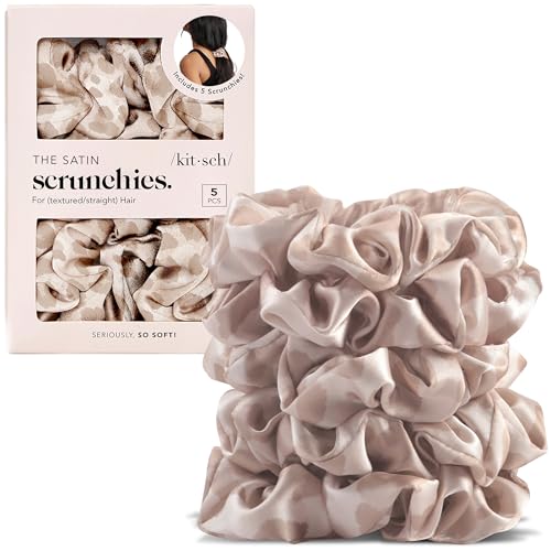 Kitsch Leopard Prints Satin Scrunchies for Women - 5pcs - color: Leopard