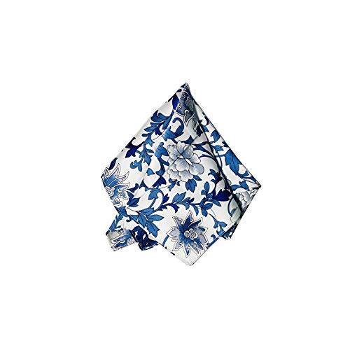 Bandana,handkerchief, hanky,silk cerpe satin with oriental art pattern - color: Blue and White Porcelain Pattern