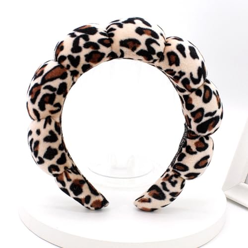 AOENJIE Spa Headbands for Washing Face or Makeup, Sponge Bubble Skincare Headbands, Puffy Terry Cloth Hairband for Women, Skin Care Makeup Headwear Hair Accessories for Girls - color: Leopard